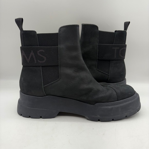 TOMS Alpargata Combat Boots Black Leather Chunky Lug Sole Chelsea Womens 9.5 - Picture 6 of 9